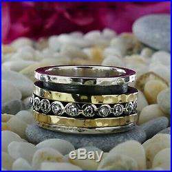 Spinner Two Tone 9k Yellow Gold Silver 2.8 Carat Cubic Zirconia Stone Ring Size