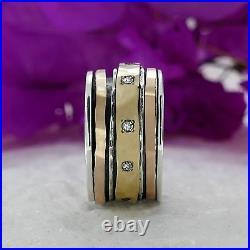 Spinner Two Tone 9k Yellow & Rose Gold Silver 0.8 Carat Cubic Zirconia Ring Size