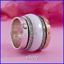 Spinner Two Tone 9k Yellow & Rose Gold Silver 6.4 Carat Cubic Zirconia Ring Size