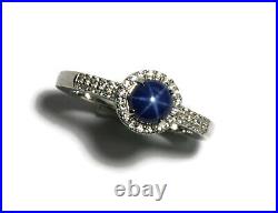 Star Sapphire and Cubic Zirconia Sterling Silver Ring (6mm Lab Created)