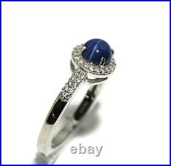 Star Sapphire and Cubic Zirconia Sterling Silver Ring (6mm Lab Created)