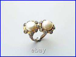 Statement Sterling Silver Freshwater Pearl & Cubic Zirconia Ring Size O 14.7gr