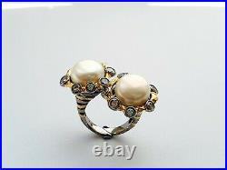 Statement Sterling Silver Freshwater Pearl & Cubic Zirconia Ring Size O 14.7gr