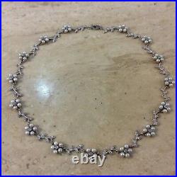 Statement Sterling Silver Pearls and Cubic Zirconia Flower Collar Necklace
