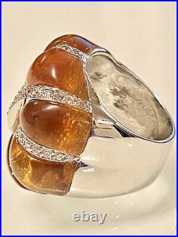 Statementbaltic Ambercubic Zirconia925 Sterling Silver Band Ringsz 518grams