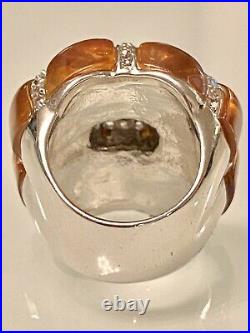 Statementbaltic Ambercubic Zirconia925 Sterling Silver Band Ringsz 518grams