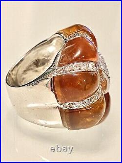 Statementbaltic Ambercubic Zirconia925 Sterling Silver Band Ringsz 518grams