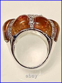 Statementbaltic Ambercubic Zirconia925 Sterling Silver Band Ringsz 518grams