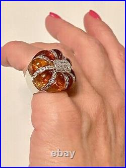 Statementbaltic Ambercubic Zirconia925 Sterling Silver Band Ringsz 518grams