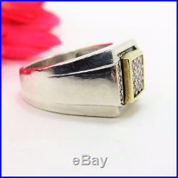 Sterling Silver & 10 K Yellow Gold Men's Cubic Ziconia Illusion Ring Size 11