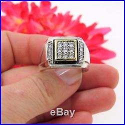 Sterling Silver & 10 K Yellow Gold Men's Cubic Ziconia Illusion Ring Size 11