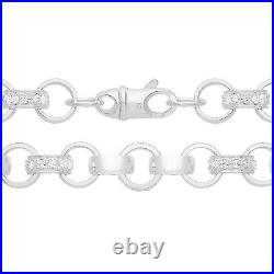 Sterling Silver 14mm Cubic Zirconia Set Round Cast Belcher Chain Necklace