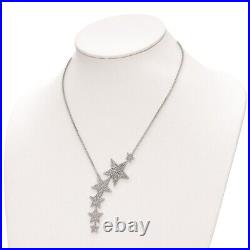 Sterling Silver 16 Cubic Zirconia Dangle Stars Necklace with 2in ext