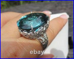Sterling Silver 26mm Oval Blue Quartz Gemstone & White Cubic Zirconia Ring