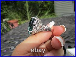 Sterling Silver 26mm Oval Blue Quartz Gemstone & White Cubic Zirconia Ring