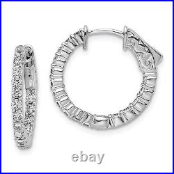 Sterling Silver 2mm Cubic Zirconia 20mm In & Out Small Round Hinge Hoop Earrings