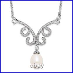 Sterling Silver 8-9mm White FWC Pearl Cubic Zirconia with1in ext. 16.5 Necklace