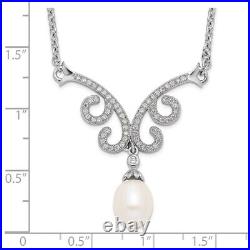 Sterling Silver 8-9mm White FWC Pearl Cubic Zirconia with1in ext. 16.5 Necklace