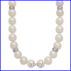 Sterling Silver 9-10mm White Near Round FWC Pearl Cubic Zirconia 18 Necklace