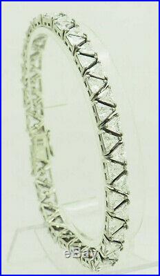 Sterling Silver 925 15.00ctw Trillion Cut Cubic Zirconia Tennis Bracelet-8.5