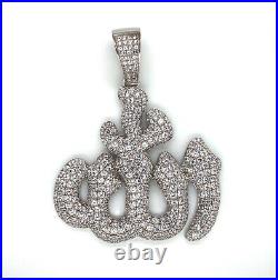 Sterling Silver 925 Allah Pendant With Pave Set Cubic Zirconia