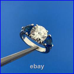 Sterling Silver 925 Blue White Cubic Zirconia CZ Cocktail Ring Vintage Style