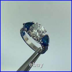 Sterling Silver 925 Blue White Cubic Zirconia CZ Cocktail Ring Vintage Style
