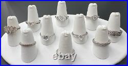 Sterling Silver 925 Clear Cubic Zirconia Cz Statement Cocktail Rings Bands Lot