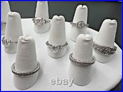 Sterling Silver 925 Clear Cubic Zirconia Cz Statement Cocktail Rings Bands Lot