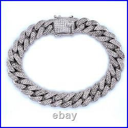 Sterling Silver 925 Cuban Link Bracelet 8.5 Cubic Zirconia Box Lock