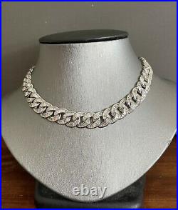 Sterling Silver 925 & Cubic Zirconia Baguette All Around Chain Necklace 22 Long