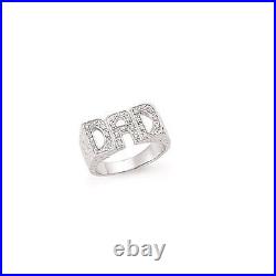 Sterling Silver 925 Cubic Zirconia'DAD' Ring With Barked Sides