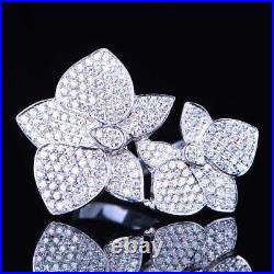 Sterling Silver 925 Cubic Zirconia Vintage Women Engagement Wedding Flower Ring