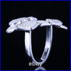 Sterling Silver 925 Cubic Zirconia Vintage Women Engagement Wedding Flower Ring