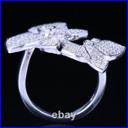 Sterling Silver 925 Cubic Zirconia Vintage Women Engagement Wedding Flower Ring