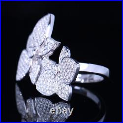 Sterling Silver 925 Cubic Zirconia Vintage Women Engagement Wedding Flower Ring