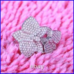 Sterling Silver 925 Cubic Zirconia Vintage Women Engagement Wedding Flower Ring