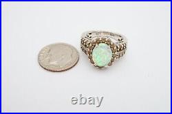 Sterling Silver 925 Lab-Created Opal And Cubic Zirconia Halo Ring Size 5.5