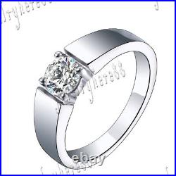 Sterling Silver 925 Plate White Gold Cubic Zirconia Wedding Men's Ring Size 9.5#