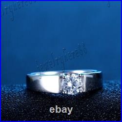 Sterling Silver 925 Plate White Gold Cubic Zirconia Wedding Men's Ring Size 9.5#