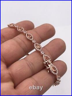 Sterling Silver 925 Rose Gold Vermeil Cubic Zirconia Tennis Bracelet 7