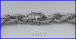 Sterling Silver 925 Solid Iced Out Mens Rope Chain 24 Inch Cubic Zirconia CZ