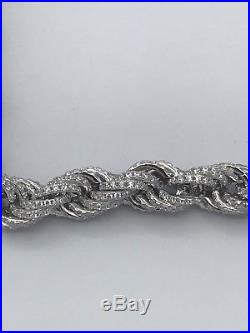 Sterling Silver 925 Solid Iced Out Mens Rope Chain 24 Inch Cubic Zirconia CZ