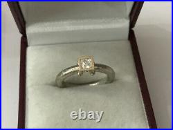 Sterling Silver 925 Square Satin Cubic Zirconia CZ Solitaire Size K Ring E2