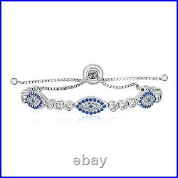 Sterling Silver Adjustable Enameled Evil Eye Bracelet with Cubic Zirconias