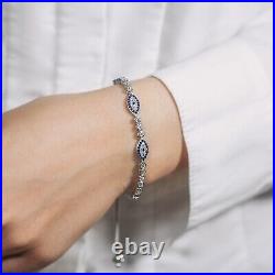 Sterling Silver Adjustable Enameled Evil Eye Bracelet with Cubic Zirconias