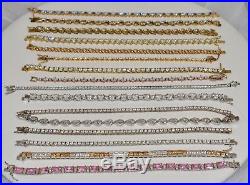 Sterling Silver Assorted Cubic Zirconia Bracelets Lot of 16