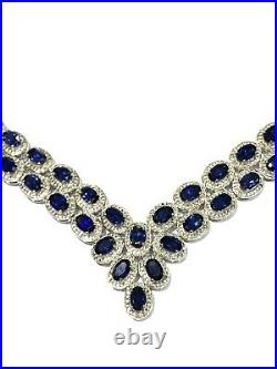 Sterling Silver Blue Cubic Zirconia Bib Necklace