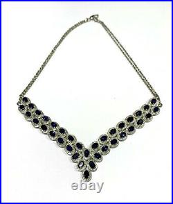 Sterling Silver Blue Cubic Zirconia Bib Necklace