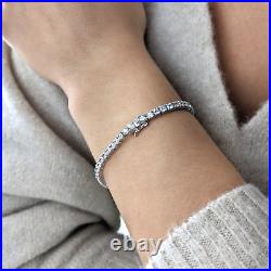 Sterling Silver Bracelet Cubic Zirconia Prong Set Tennis Box Clasp Silverly